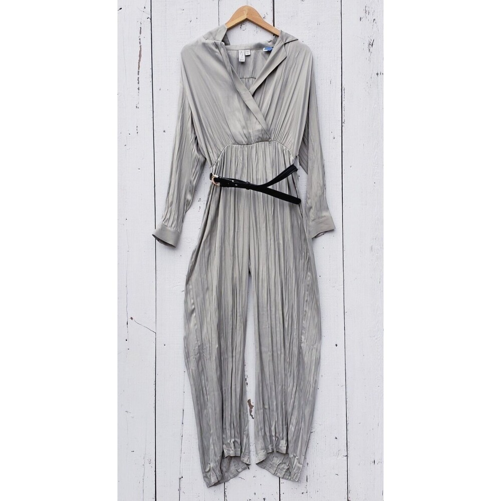 Joie Women Sage Green Long Sleeve Collared Belted Relaxed Jumpsuit Sz S - Picture 6 of 11
